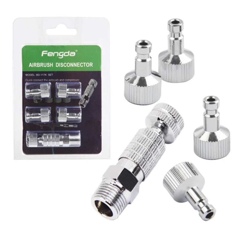 FENGDA AIRBRUSH QUICK RELEASE DISCONNECTOR KIT BD-117K WITH 5 PIECES 1/8 BSP FEMALE ADAPTORS 1 FENGDA AIRBRUSH QUICK RELEASE DISCONNECTOR KIT BD-117K WITH 5 PIECES 1/8 BSP FEMALE ADAPTORS